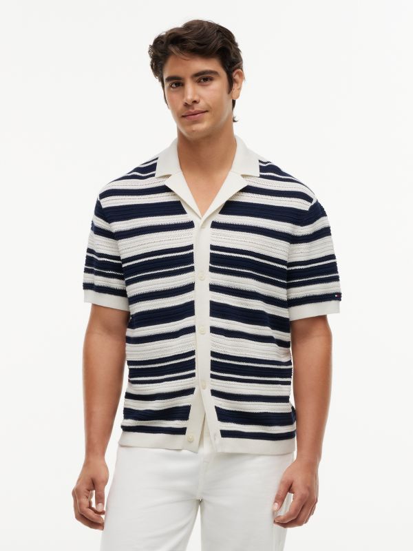 Regular Fit Breton Stripe Knit Short Sleeve Shirt — Multi