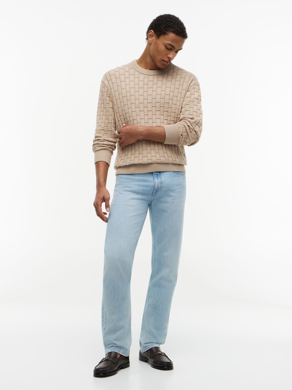 Mixed Cable Knit Relaxed Jumper — Khaki