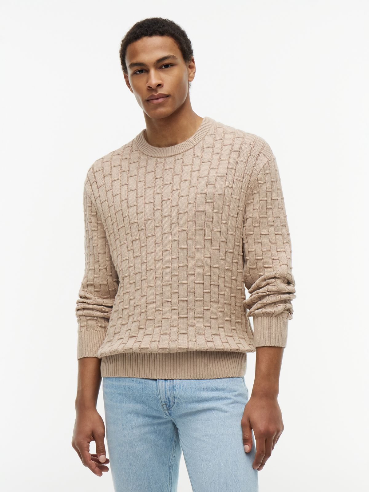 Mixed Cable Knit Relaxed Jumper — Khaki
