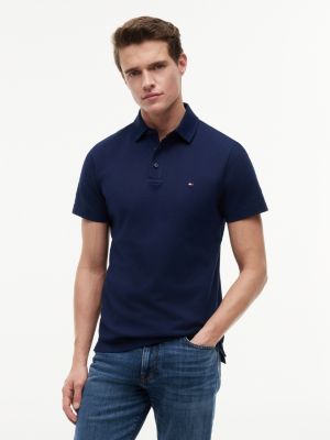 blue regular fit mesh jersey polo shirt for men tommy hilfiger