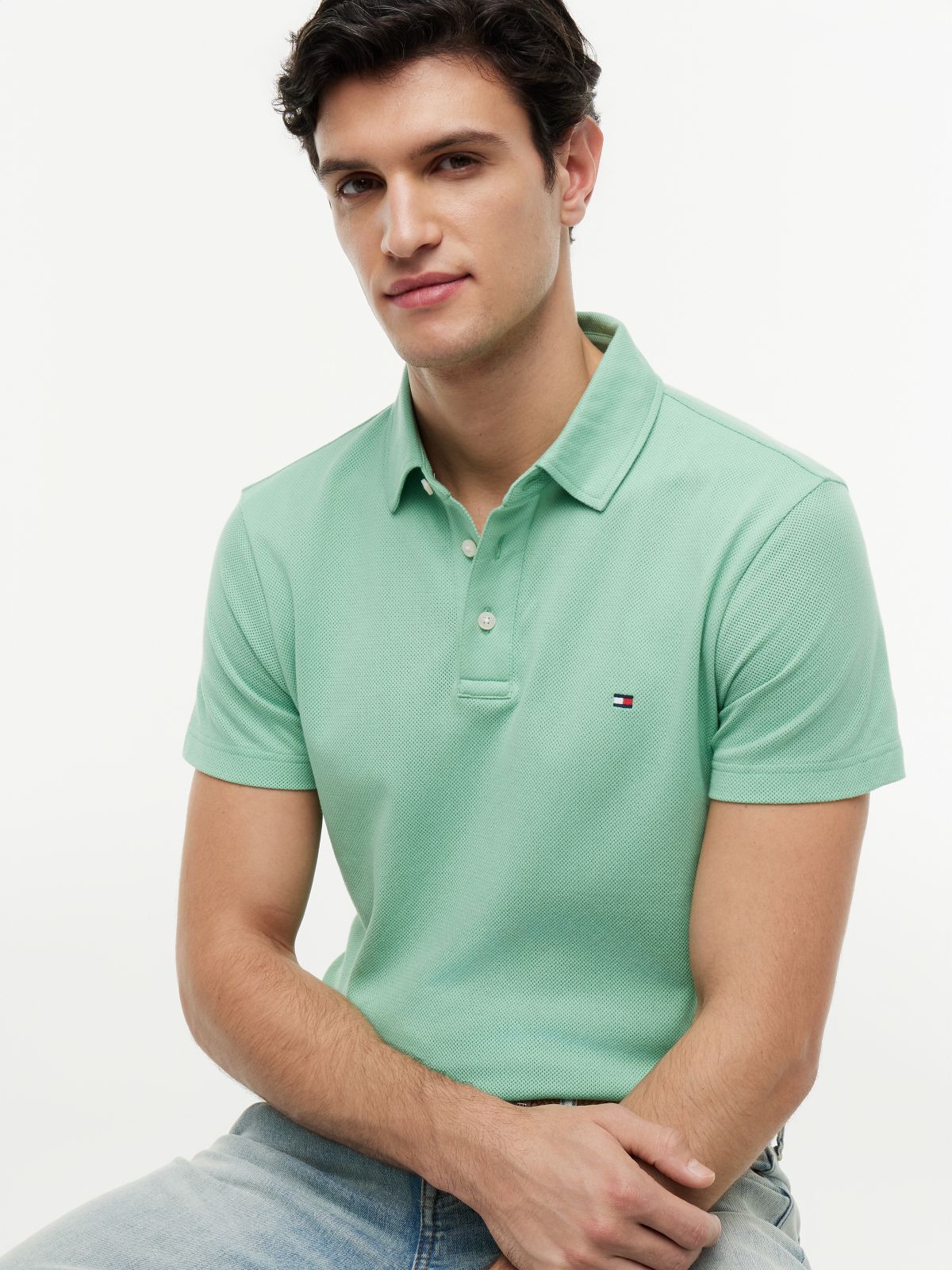 Regular Fit Mesh Jersey Polo Shirt — Green