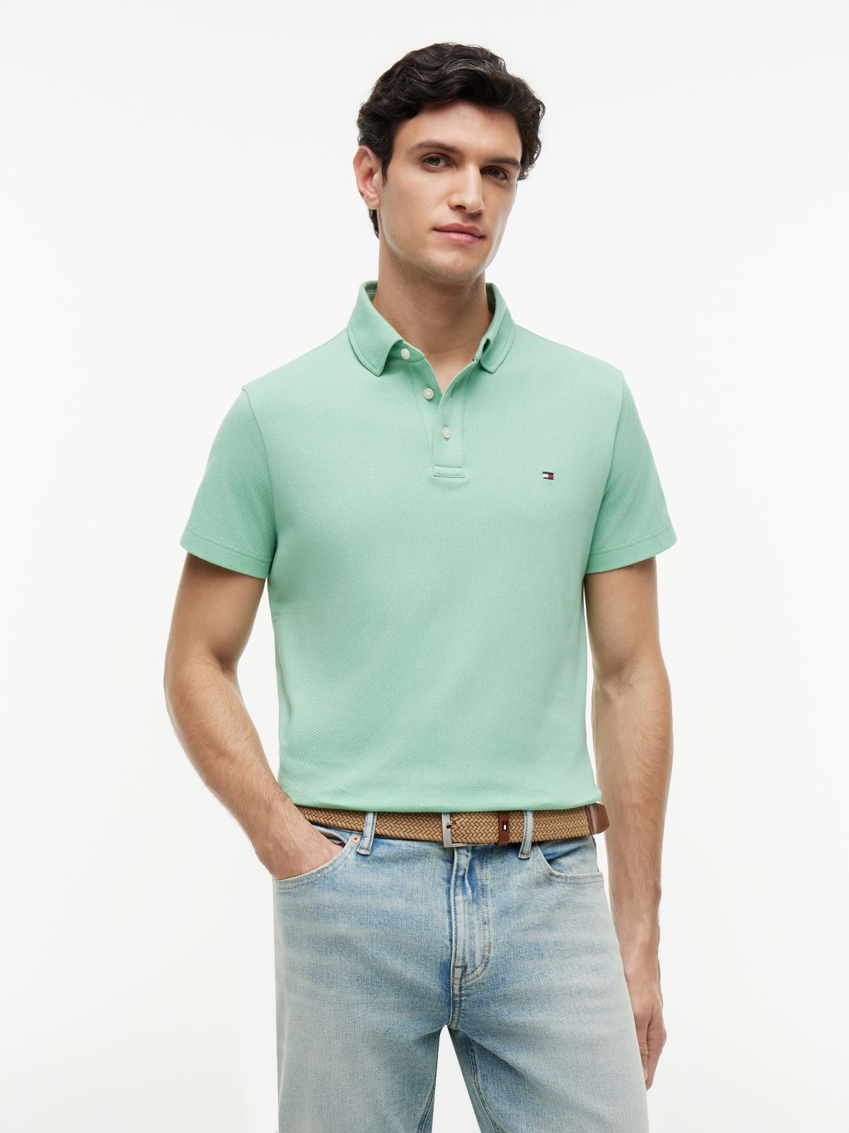 Regular Fit Mesh Jersey Polo Shirt — Green