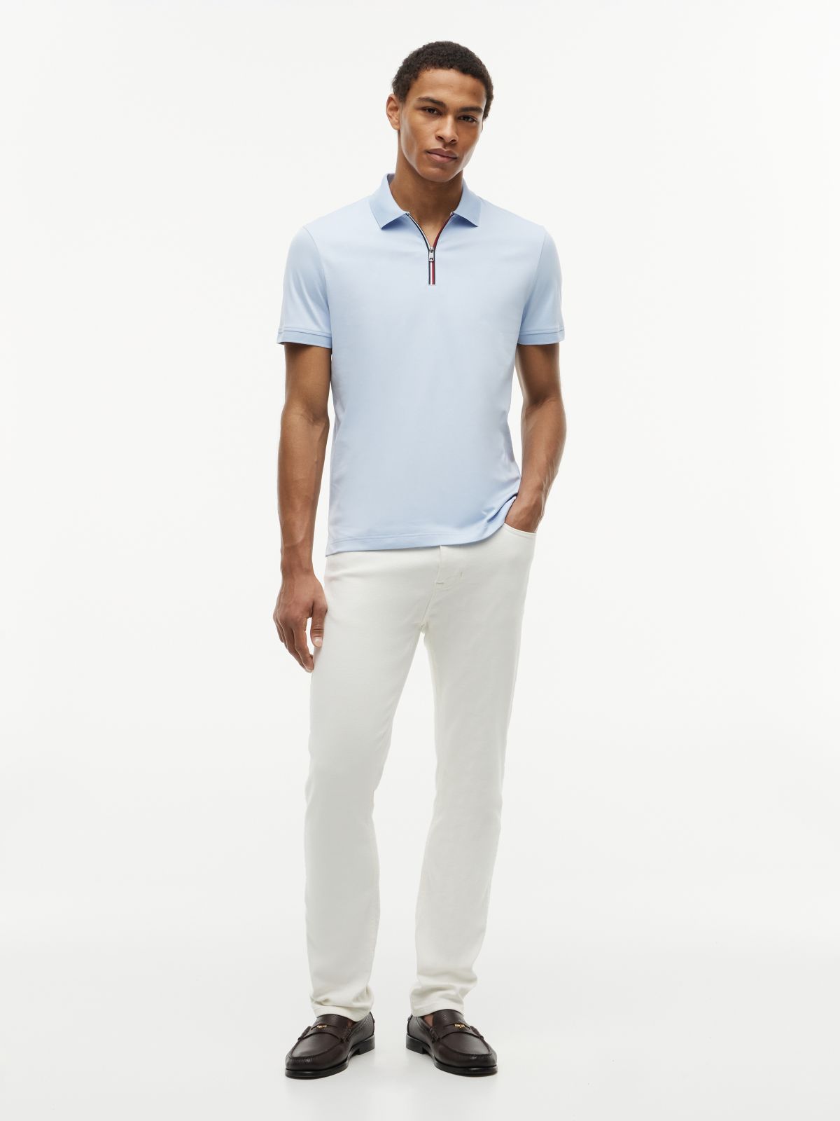 Regular Fit Global Stripe Zip Polo Shirt — Blue