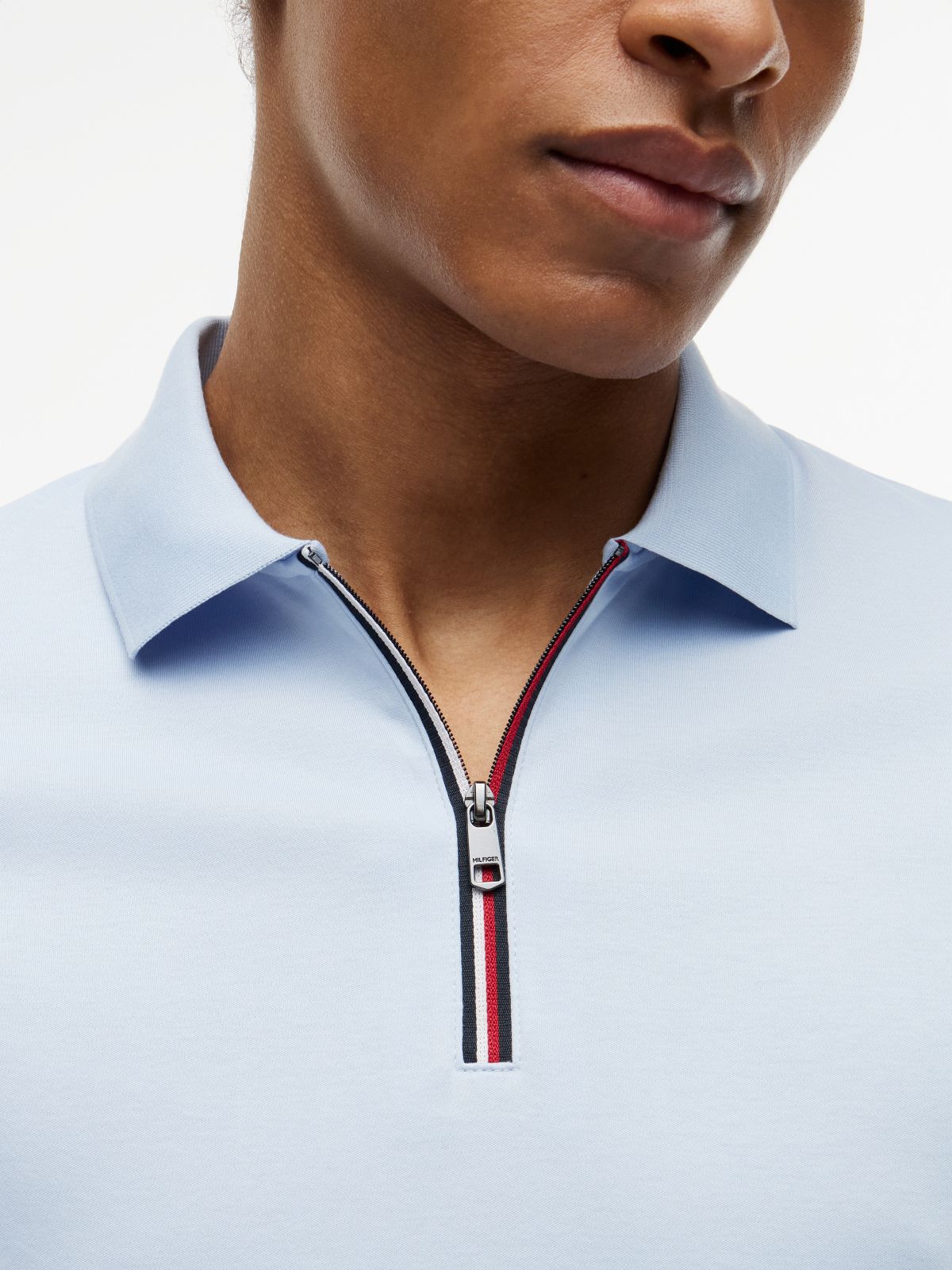 Regular Fit Global Stripe Zip Polo Shirt — Blue