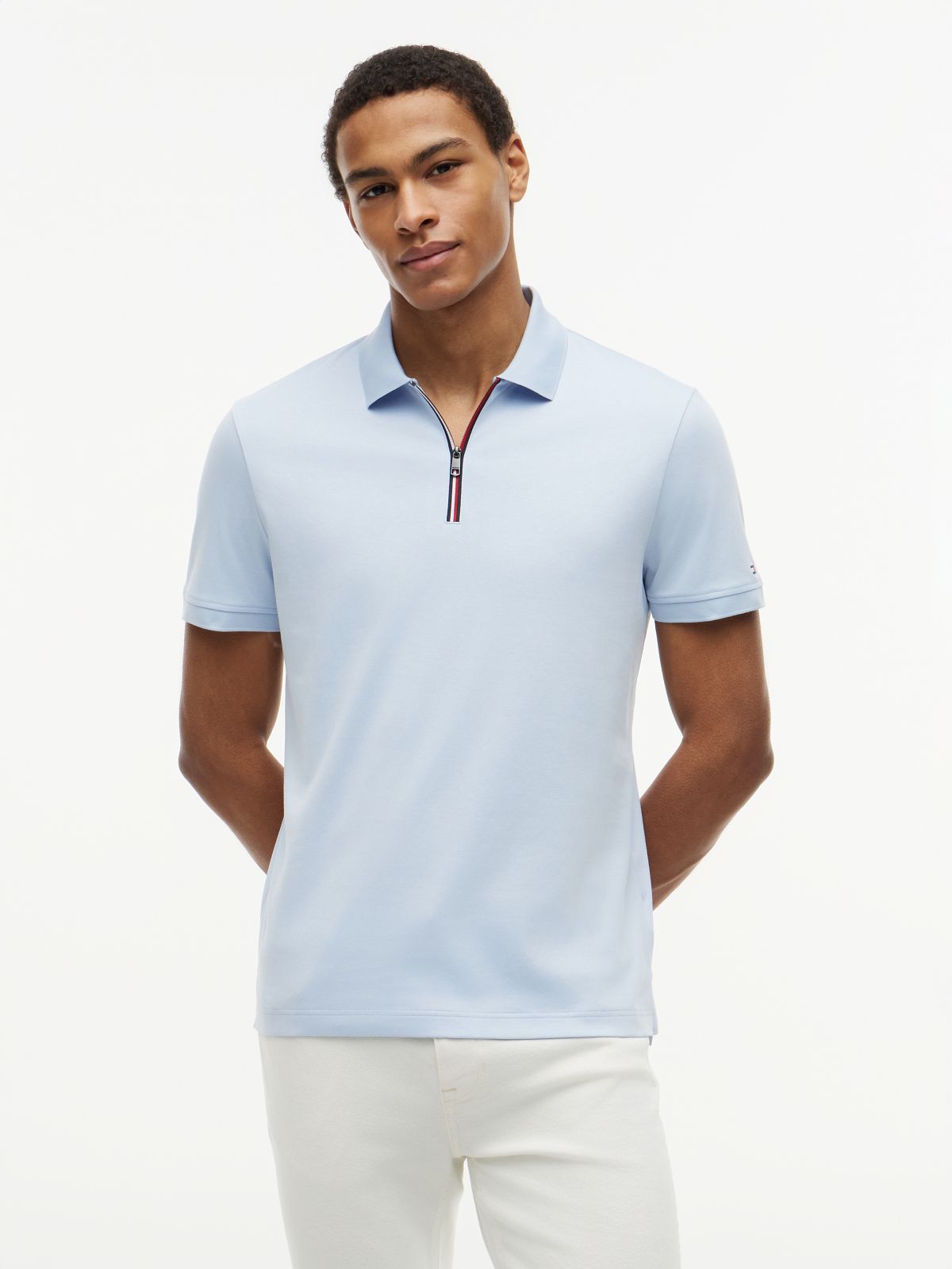 Regular Fit Global Stripe Zip Polo Shirt — Blue