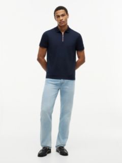 Regular Fit Global Stripe Zip Polo Shirt — Blue 2