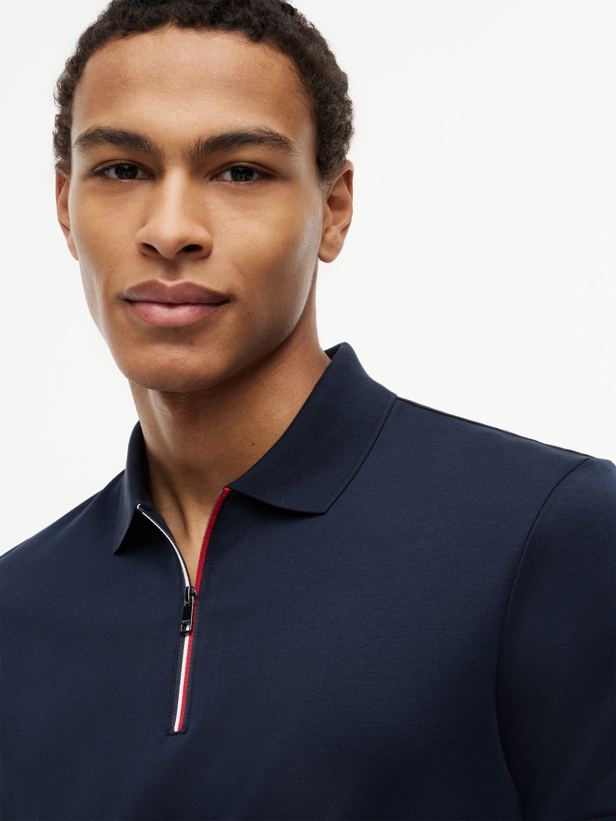 Regular Fit Global Stripe Zip Polo Shirt — Blue