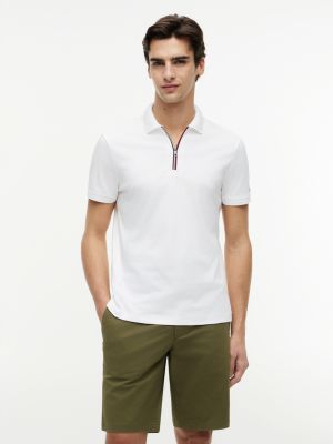 white regular fit fluid cotton polo shirt for men tommy hilfiger