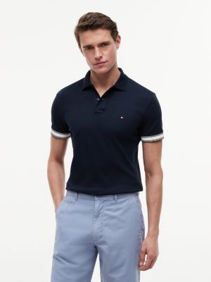 blue slim fit poloshirt aus baumwolle mit liquid-cotton-finish für herren - tommy hilfiger