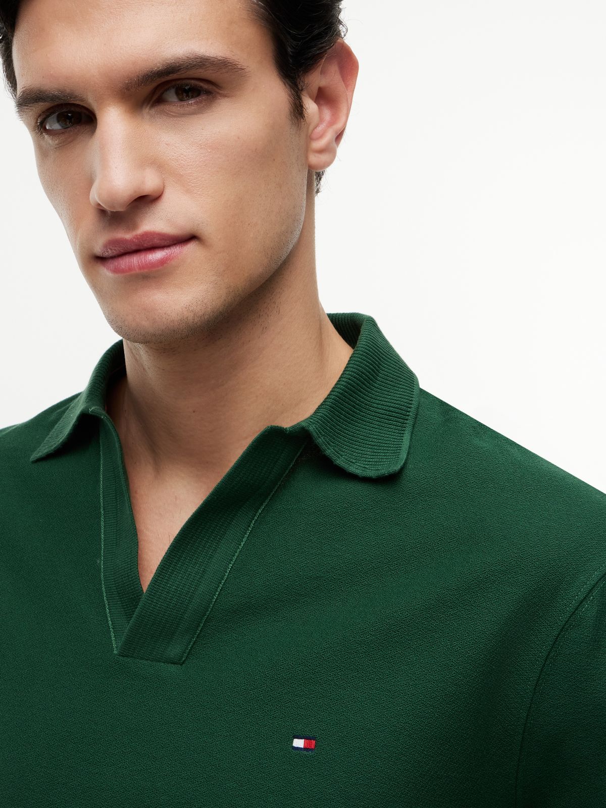 Relaxed Fit Stripe Crepe Polo Shirt — Green