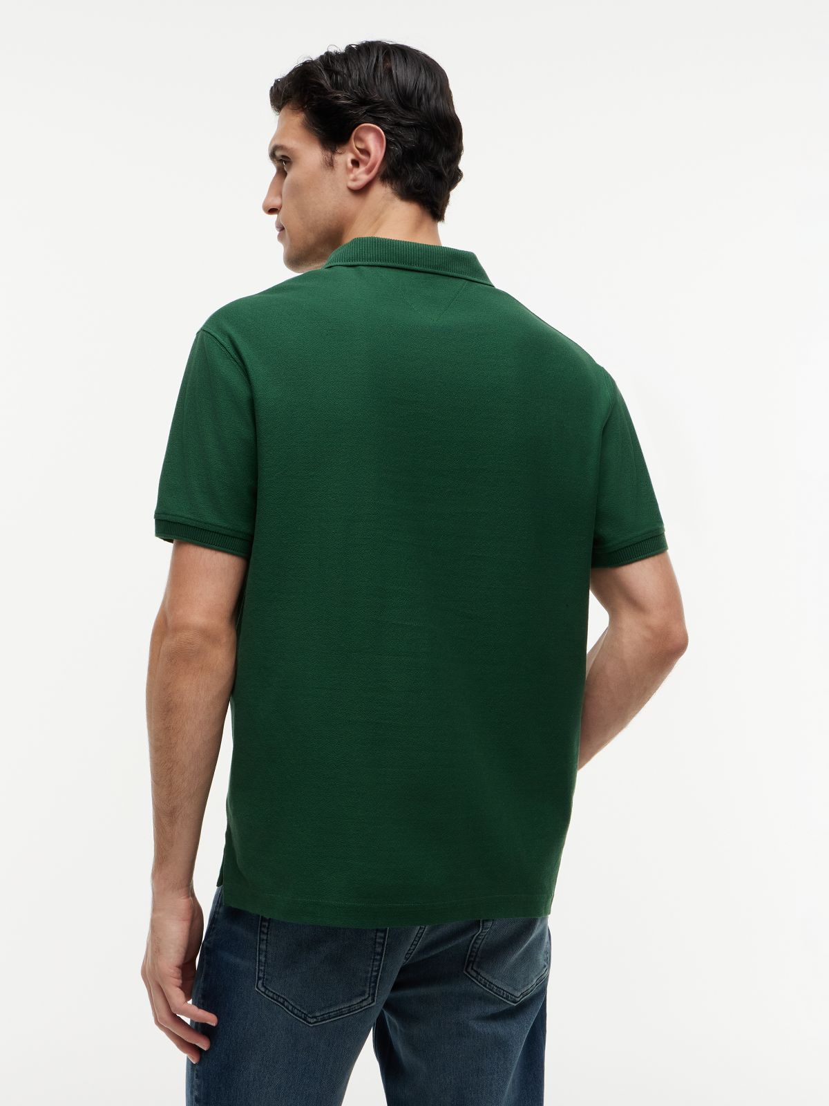 Relaxed Fit Stripe Crepe Polo Shirt — Green