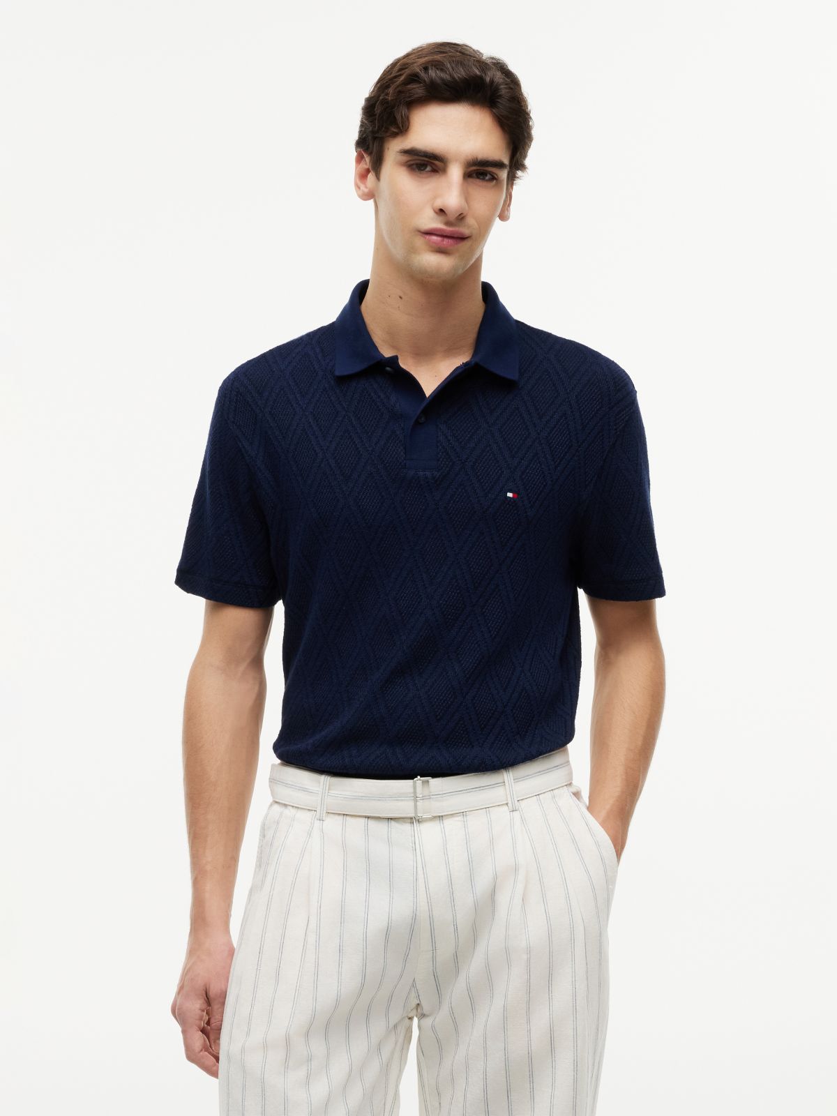 Classic Fit Jacquard Polo Shirt — Blue