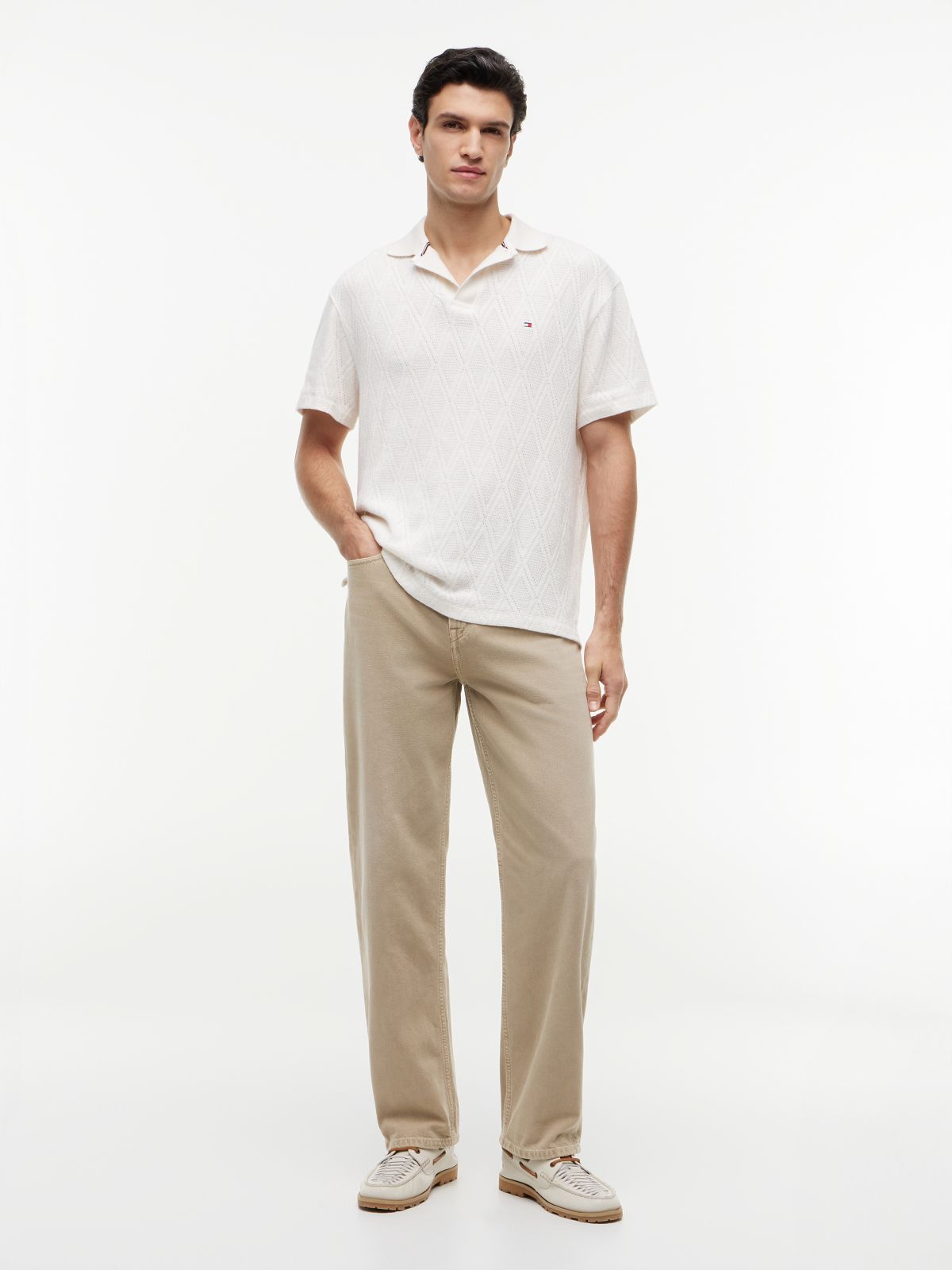 Classic Fit Jacquard Polo Shirt — Beige