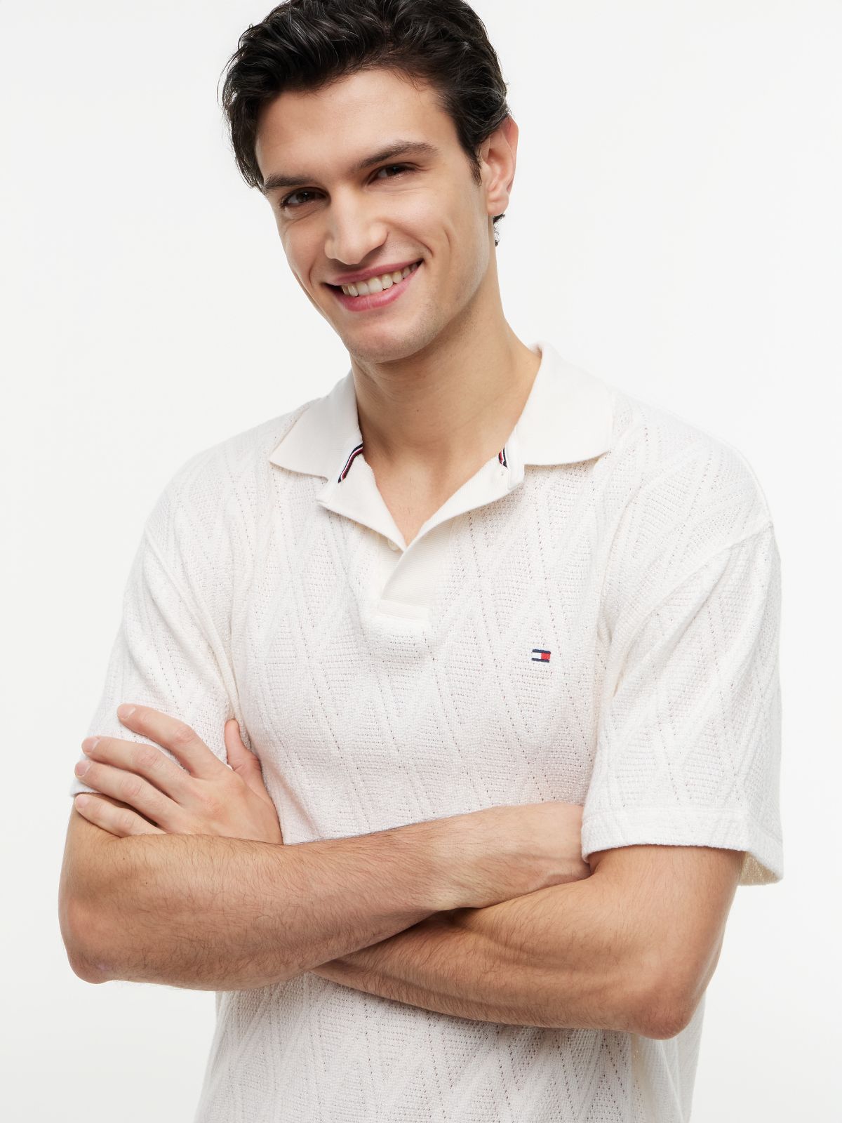 Classic Fit Jacquard Polo Shirt — Beige