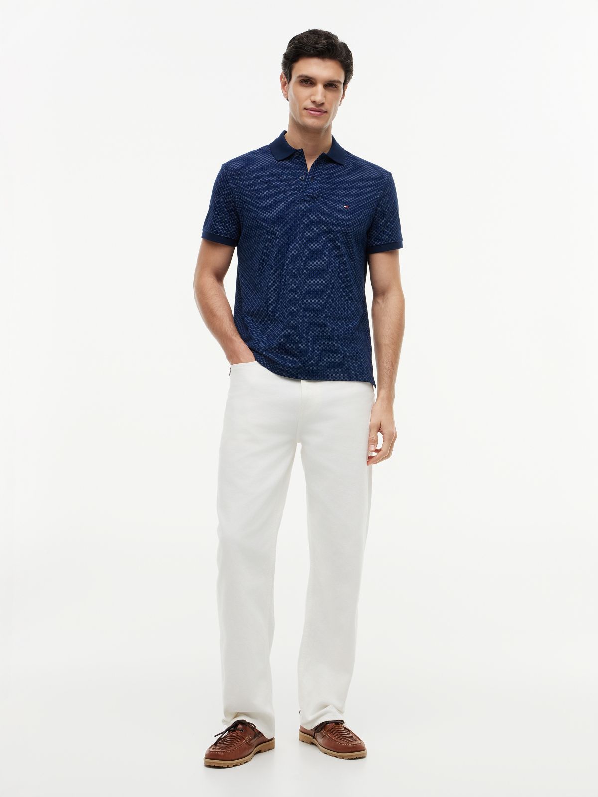 Regular Fit Geometric Print Polo Shirt — Blue