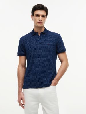 blue regular fit geometric print polo shirt for men tommy hilfiger