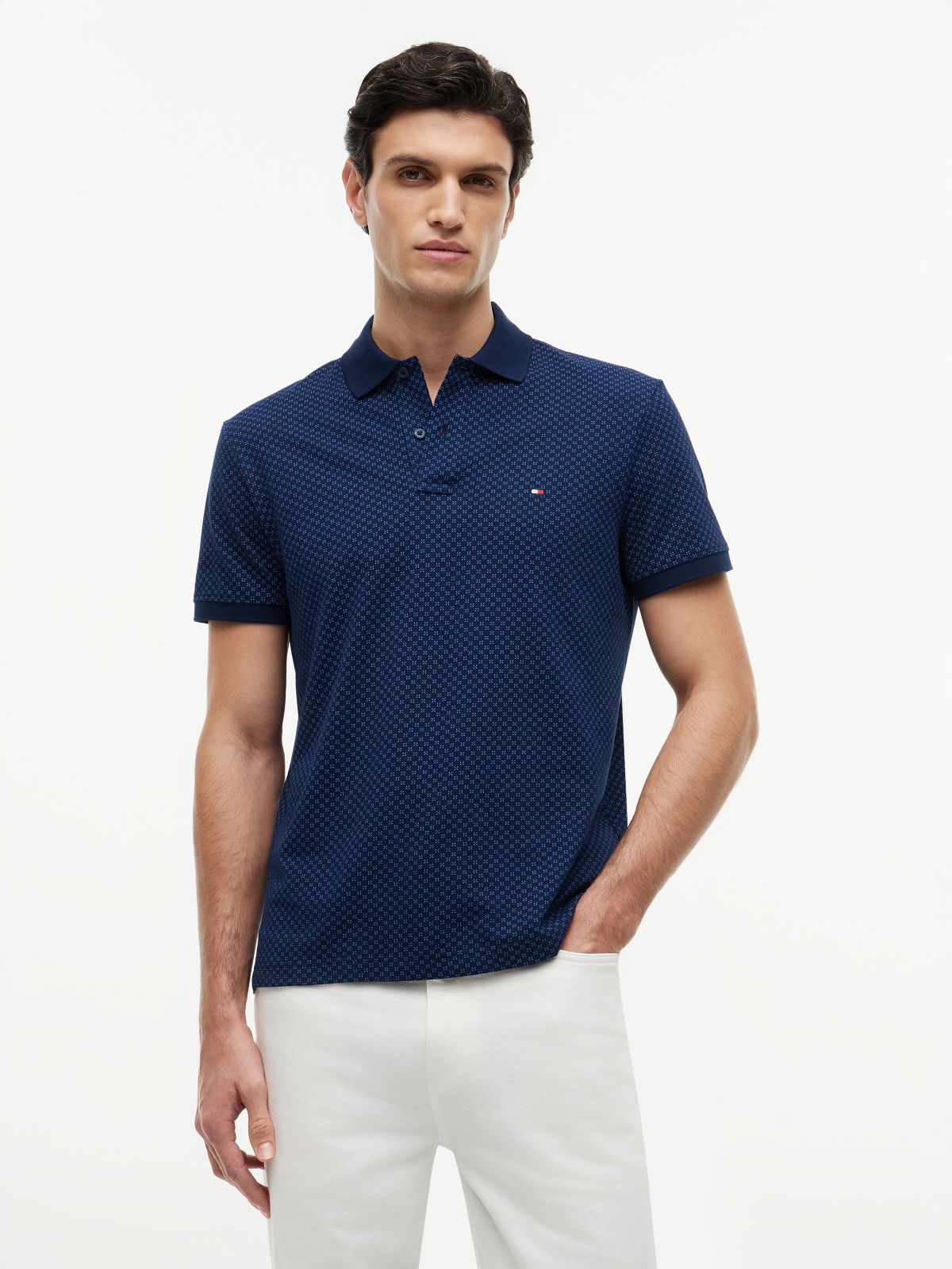 Regular Fit Geometric Print Polo Shirt — Blue
