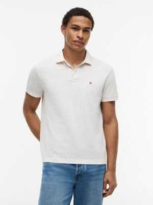 yellow regular fit geometric print polo shirt for men tommy hilfiger