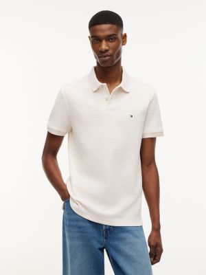 beige koszulka polo o regularnym kroju w tonalne paski dla mężczyźni - tommy hilfiger