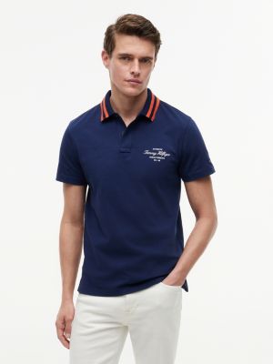 polo coupe standard en jersey à col à liseré blue pour hommes tommy hilfiger