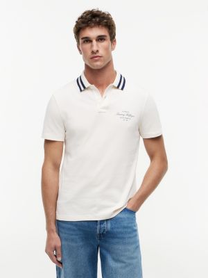 beige regular fit tipped collar jersey polo shirt for men tommy hilfiger
