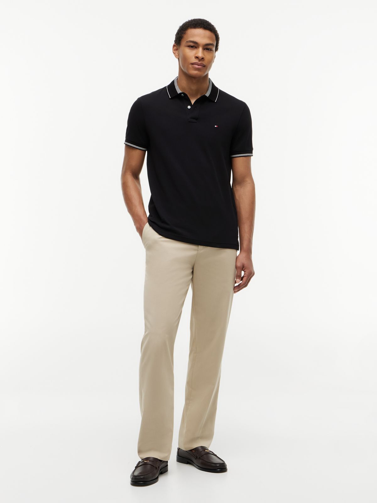 Heritage Regular Fit Stripe Trim Polo Shirt — Black