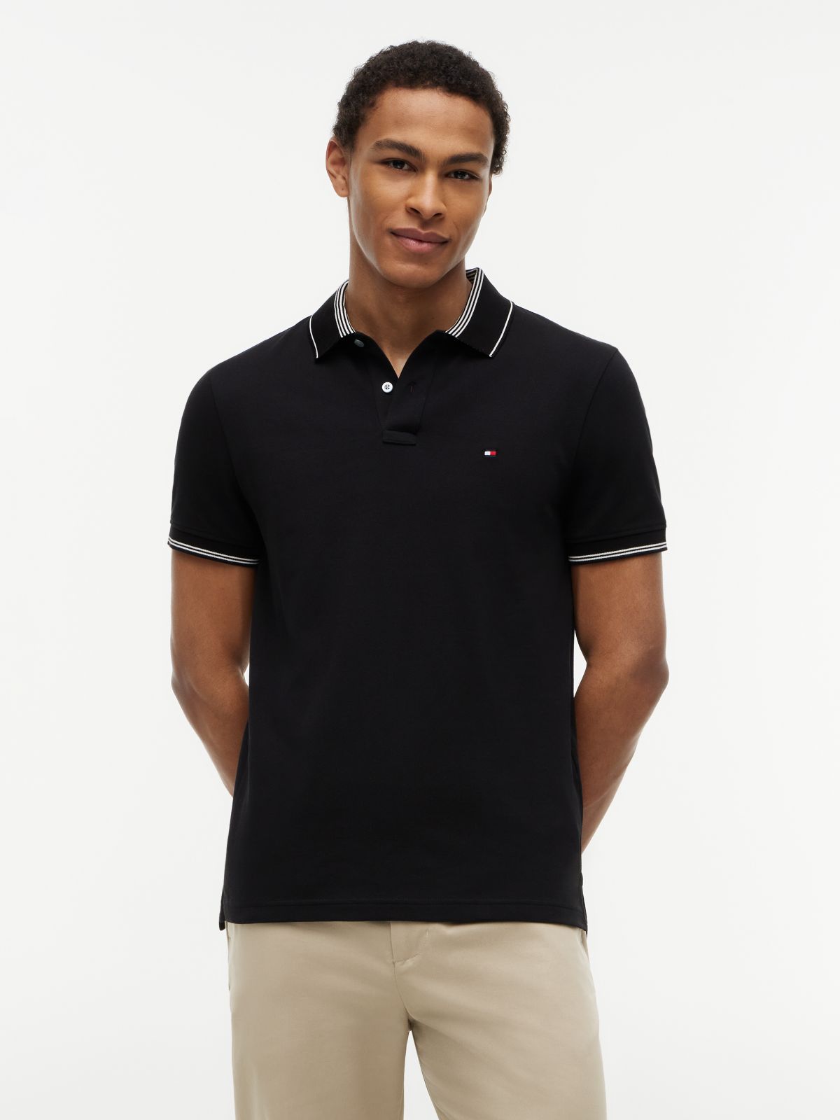 Heritage Regular Fit Stripe Trim Polo Shirt — Black