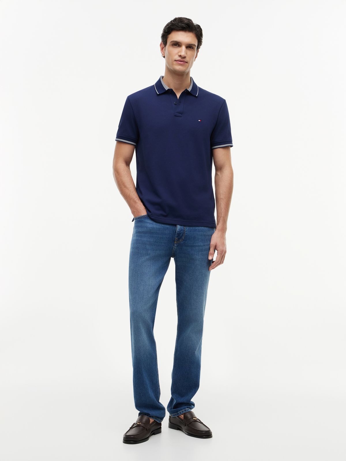Heritage Regular Fit Stripe Trim Polo Shirt — Blue