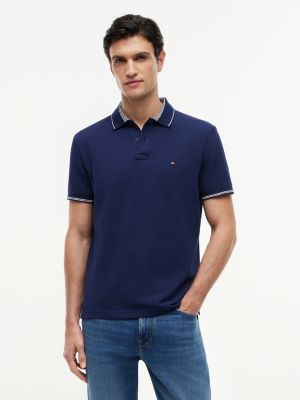 polo heritage de corte regular y ribete de rayas blue de hombres tommy hilfiger