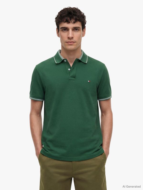Heritage Regular Fit Stripe Trim Polo Shirt — Green