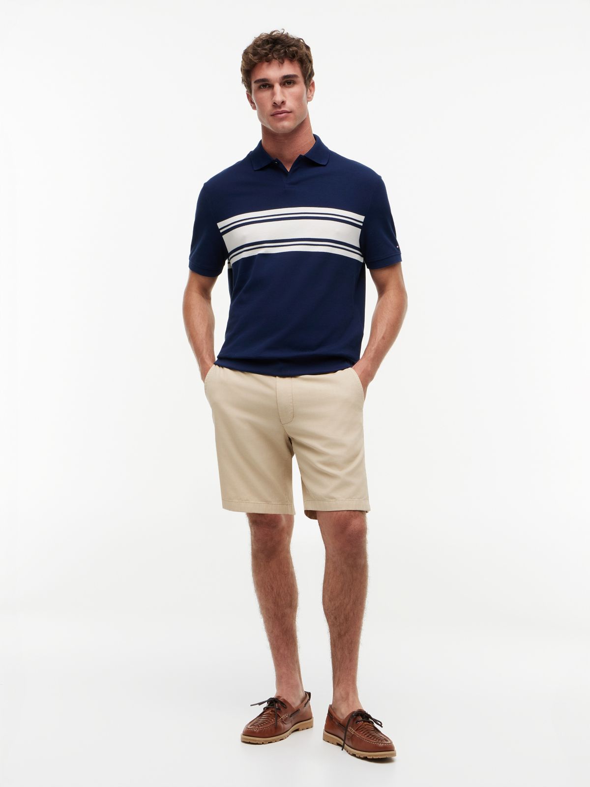 Classic Fit Stripe Pique Polo Shirt — Blue