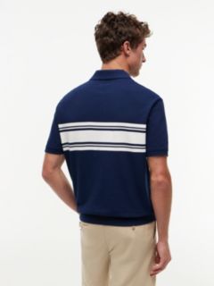 Classic Fit Stripe Pique Polo Shirt — Blue 4