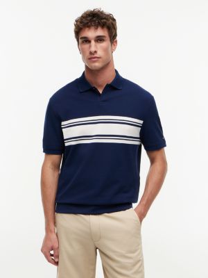 blue classic fit poloshirt aus piqué mit streifen für herren - tommy hilfiger