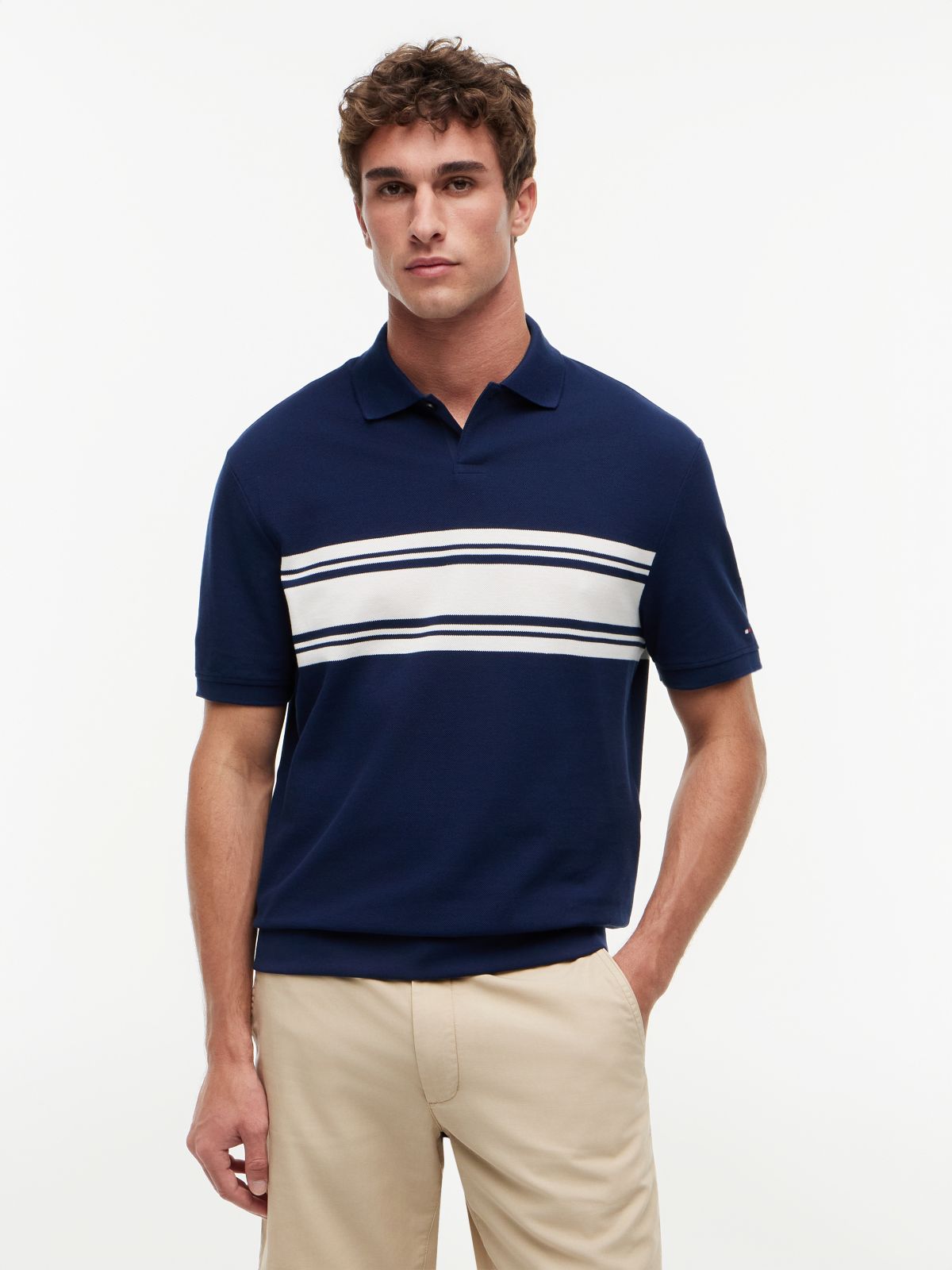 Classic Fit Stripe Pique Polo Shirt — Blue
