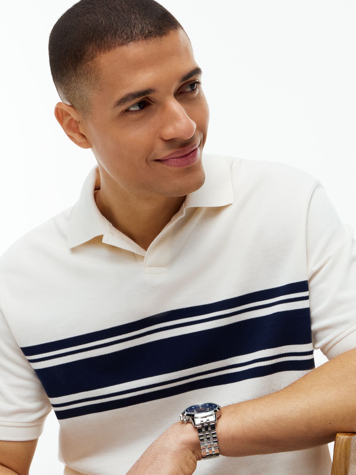 Classic Fit Stripe Pique Polo Shirt — Beige