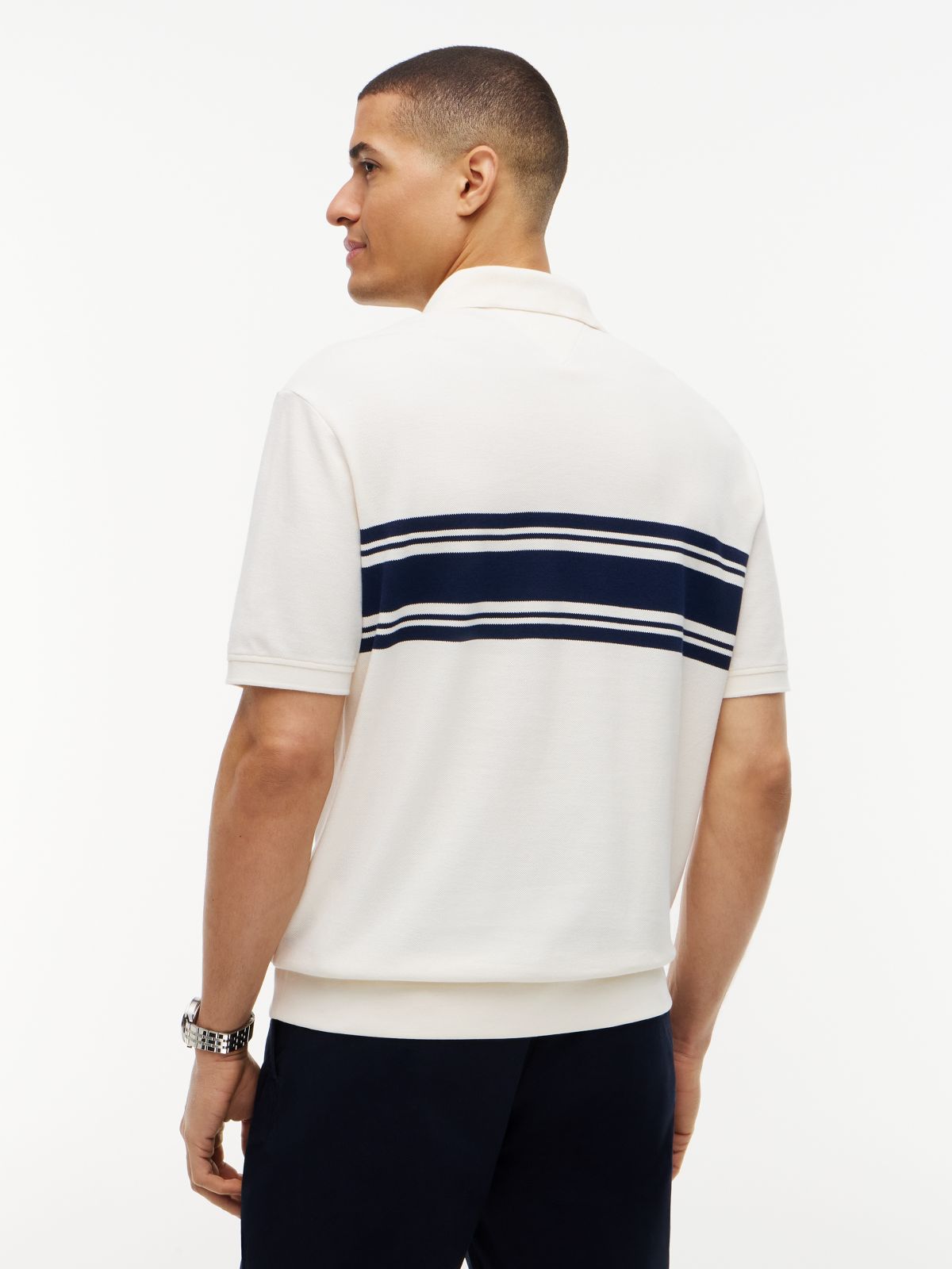 Classic Fit Stripe Pique Polo Shirt — Beige