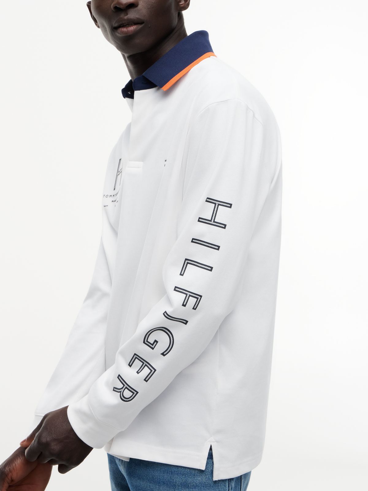 Classic Fit Logo Long Sleeve Polo Shirt — White