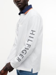 Classic Fit Logo Long Sleeve Polo Shirt — White 4