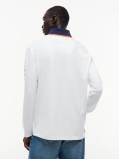 Classic Fit Logo Long Sleeve Polo Shirt — White 5