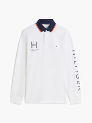 white classic fit logo long sleeve polo shirt for men tommy hilfiger