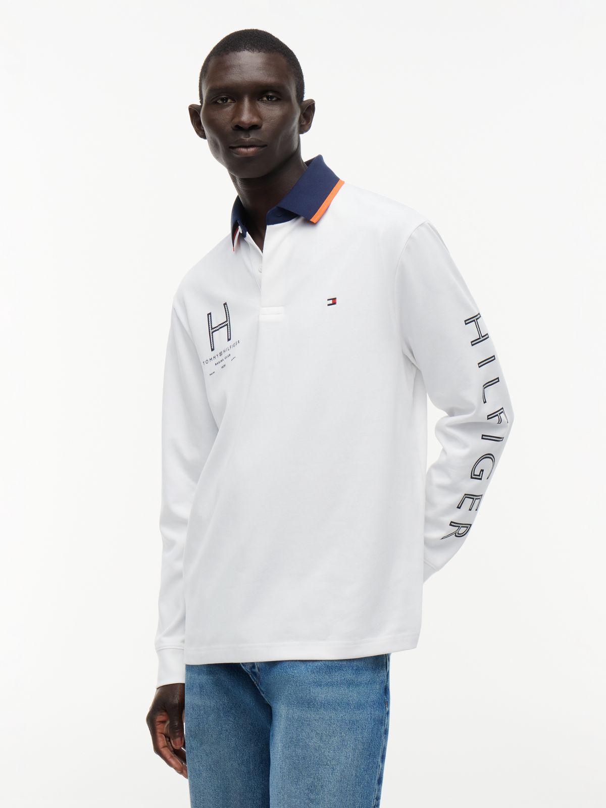 Classic Fit Logo Long Sleeve Polo Shirt — White