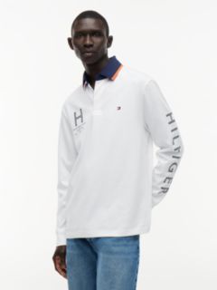 Classic Fit Logo Long Sleeve Polo Shirt — White 1