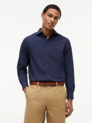 blue regular fit washed poplin shirt for men tommy hilfiger