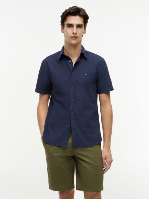 chemise coupe standard manches courtes en popeline blue pour hommes tommy hilfiger