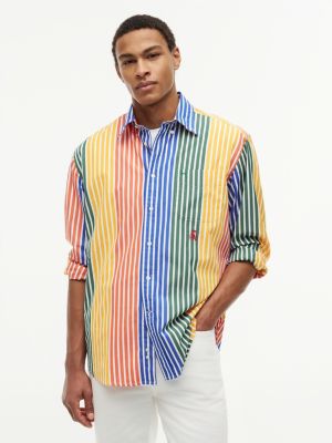 orange relaxed fit multicolour stripe poplin shirt for men tommy hilfiger