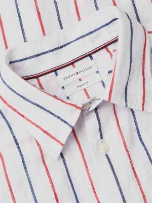 camicia regular fit a righe in puro lino bianco da uomini tommy hilfiger