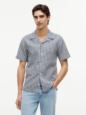 multi regular linen blend print short sleeve shirt for men tommy hilfiger