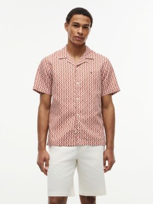 multi koszula o regularnym kroju z mieszanki lnu z nadrukiem i krótkim rękawem dla mężczyźni - tommy hilfiger