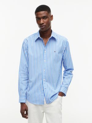 blue regular fit flex stripe poplin shirt for men tommy hilfiger