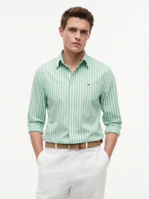 green regular fit flex stripe poplin shirt for men tommy hilfiger